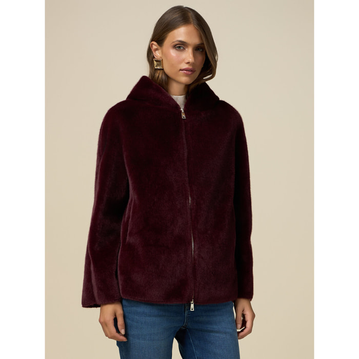 Oltre - Teddy jacket with hood - Burgundy