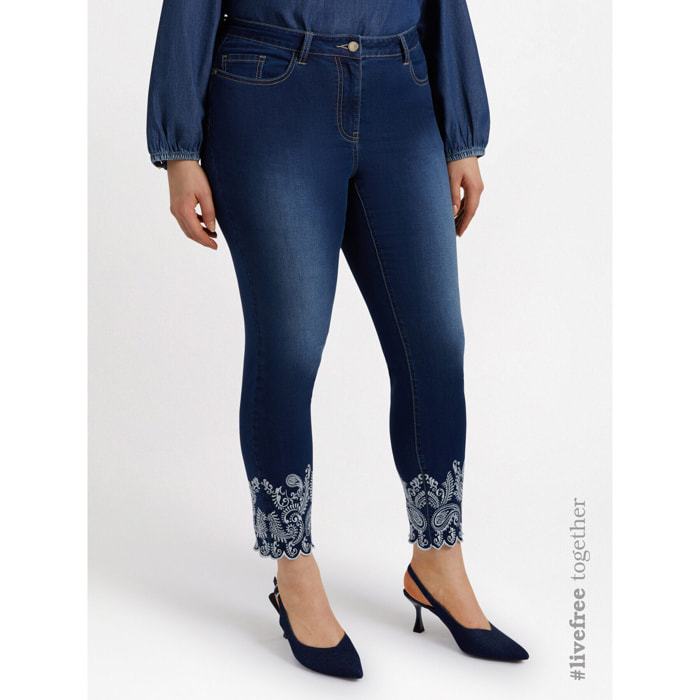 Fiorella Rubino - Jeans skinny con ricamo al fondo - Blu