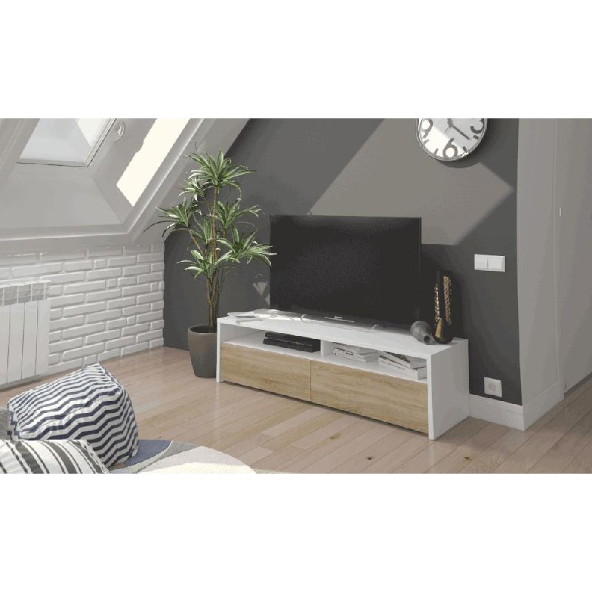 Mueble TV Kioto 2 puertas Blanco Artik (Blanco Mate) - Roble Canadian