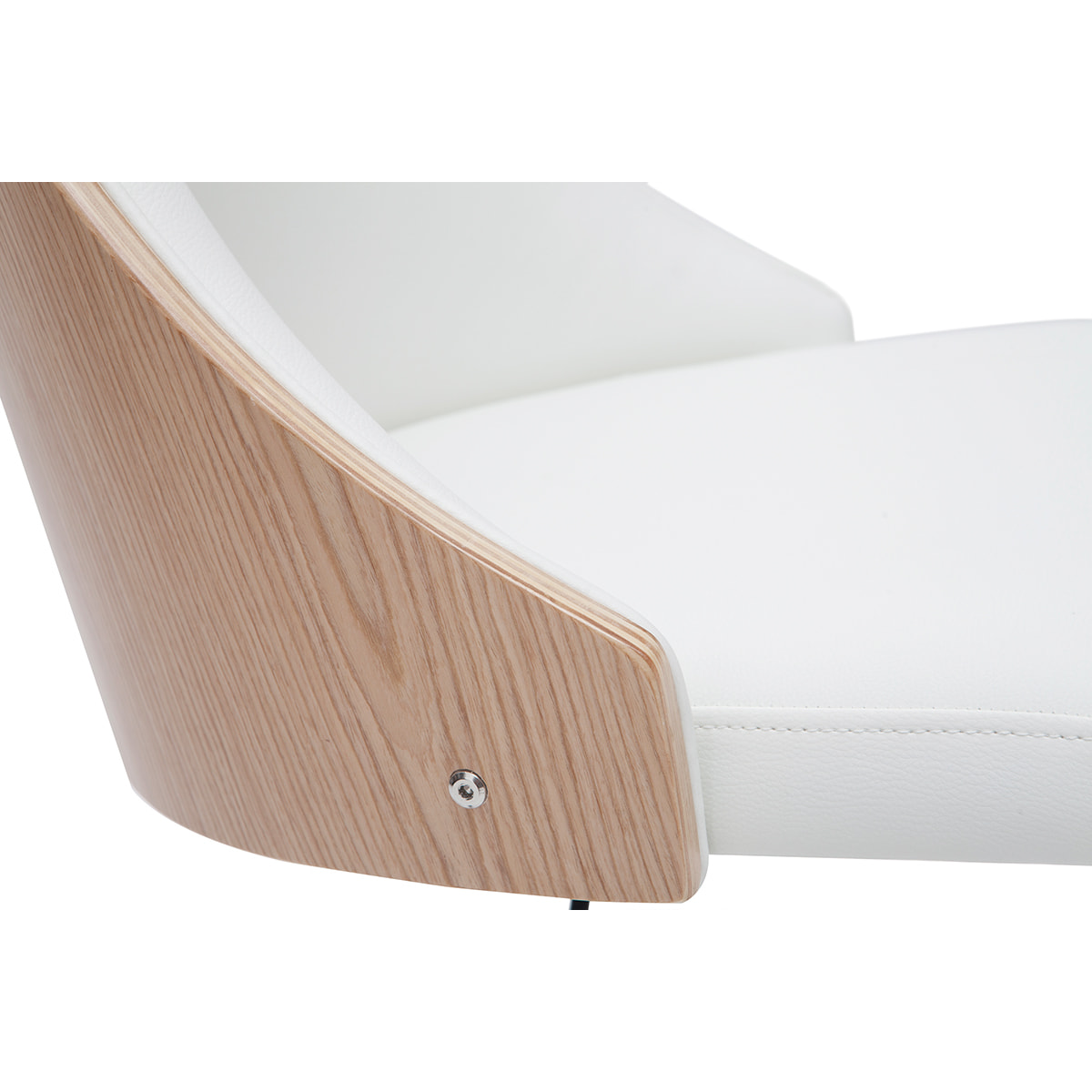 Chaise de bureau à roulettes design blanc, bois clair et acier chromé QUINO