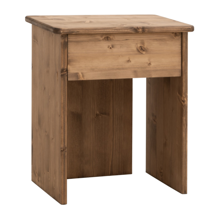 Mesita de noche de madera maciza en tono roble oscuro de 50x42cm Alto: 50 Largo: 42 Ancho: 27
