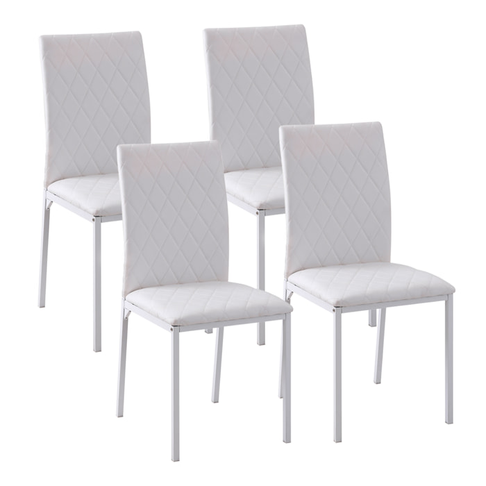 Set de 4 Sillas de Comedor Tapizadas en Polipiel y Patas de Metal Sillas Modernas para Cocina Dormitorio Carga 120 kg 41x50x91 cm Blanco