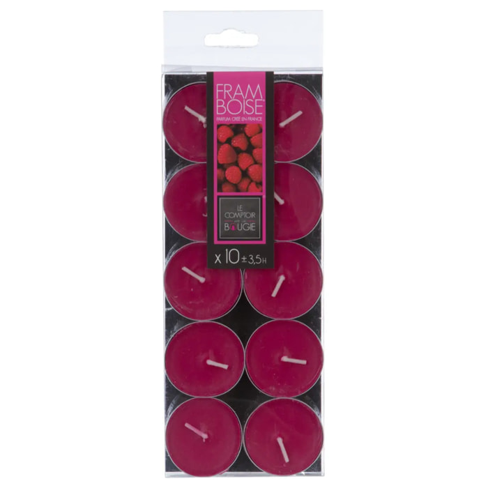 Lot de 10 bougies parfumées - framboise - 140g