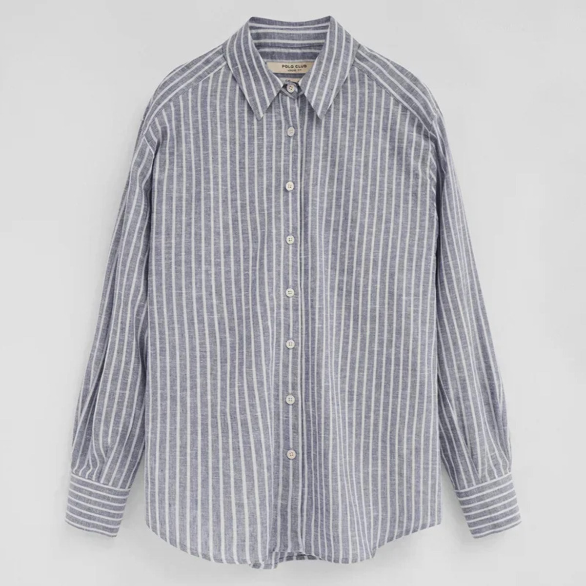 Camisa cotolino de rayas azul de corte regular con bordado Polo Club