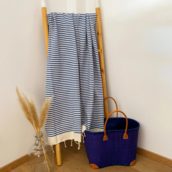 Fouta nid d'abeille traditionnelle Bleu 100x200 190g/m² - Yadara Royal