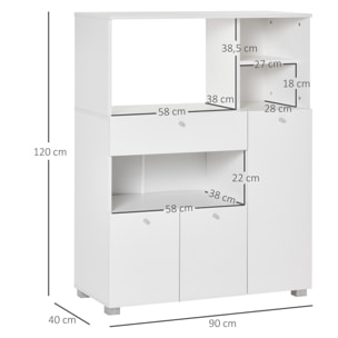 Aparador Auxiliar para Microondas Alacena Buffet de Cocina con 2 Armarios de Puertas 1 Cajón y Estantes de Almacenamiento 90x40x120 cm Blanco