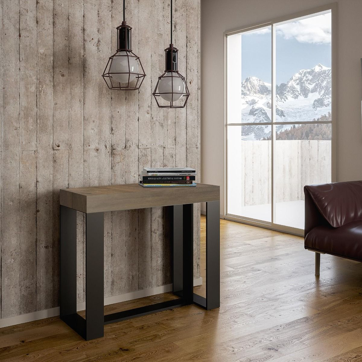 Console extensible 90x40/196 cm Futura Small Noyer cadre Anthracite