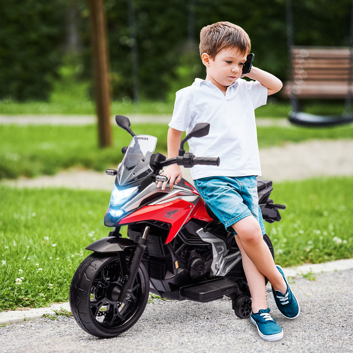 Moto électrique enfant Honda NC750x - musiques, feux AV LED, entrée USB MP3 jack - 2 roues support aux. - rouge