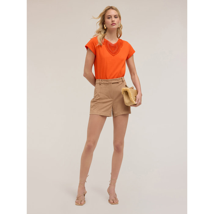 Motivi - T-shirt con ricamo crochet - Arancione
