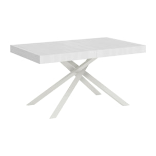 Table extensible 90x160/420 cm Karida frêne blanc pieds blanc