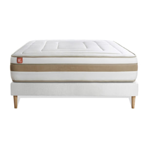 Ensemble Matelas Le Raffiné - 26cm - Ressorts ensachés et mémoire de forme - Confort haut de gamme, impact réduit. - Sommier kit Blanc