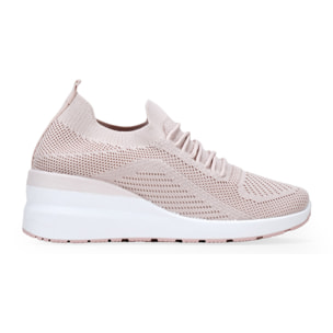 Zapatillas de tela rosa con cuña y cordones