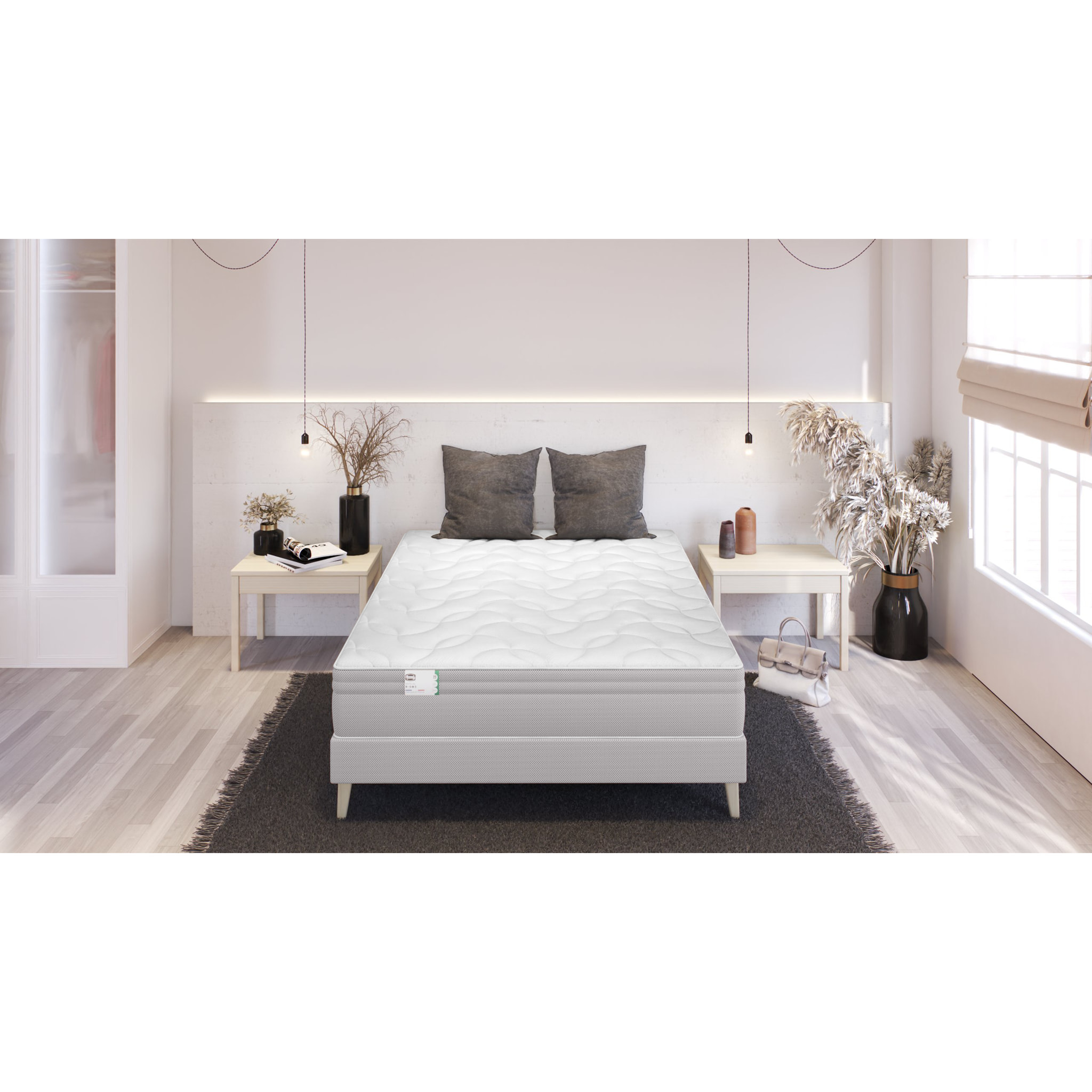 Ensemble L INDISPENSABLE, matelas H26 ressorts ensachés, ferme, 2 sommiers