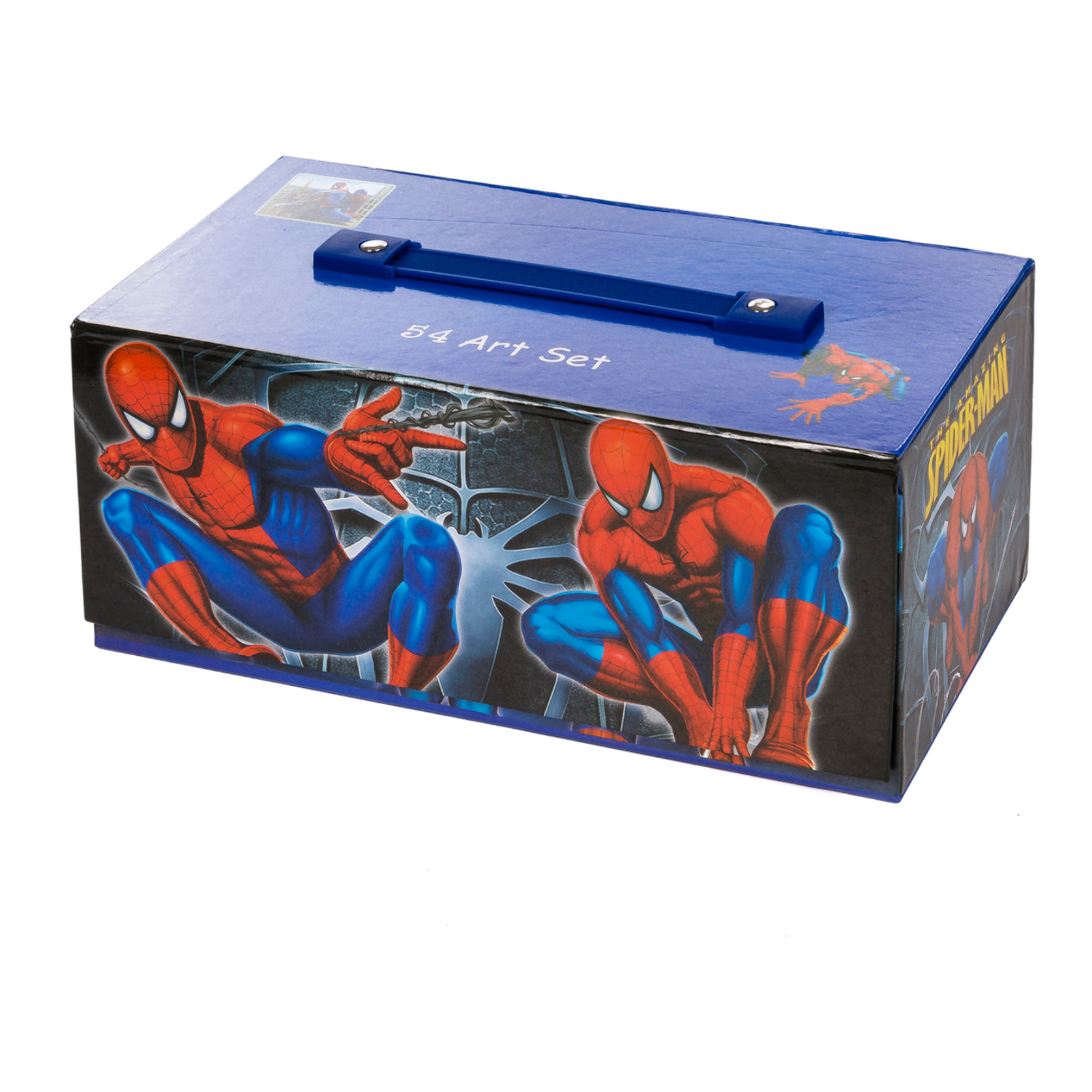 Set de pintura en maletín con cajones, 54 piezas diseño Spiderman. Incluye lápices, acuarelas, rotuladores, ceras y accesorios.