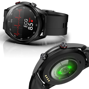 Smartwatch L19 con notifiche dell'applicazione. Monitor sanitario con ECG, pressione sanguigna e monitor dell'ossigeno. Cinturino in pelle.