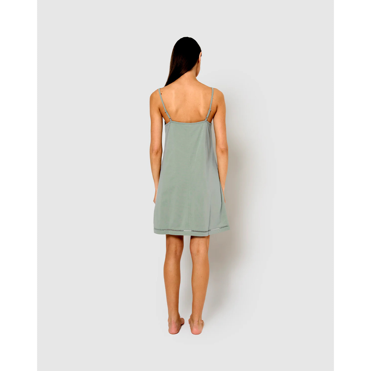 Camisón corto tirantes vainica verde azulado