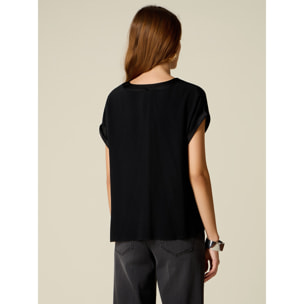 Oltre - Blusa in viscosa crêpe con scollo a V - Nero