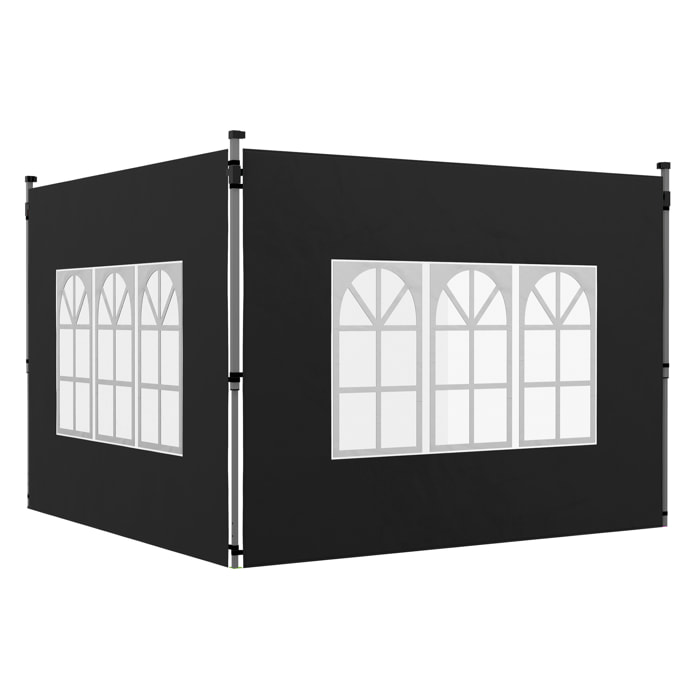 Lot de 2 parois latérales pour tonnelle 3 x 3 m ou 3 x 4 m - bâches de barnum 295 x 195 cm noir