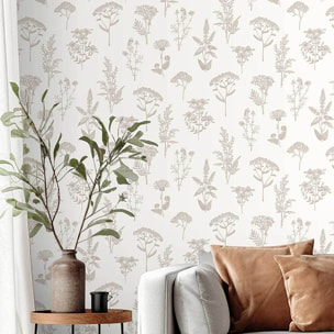 Papier peint herbier fleurs lin naturel