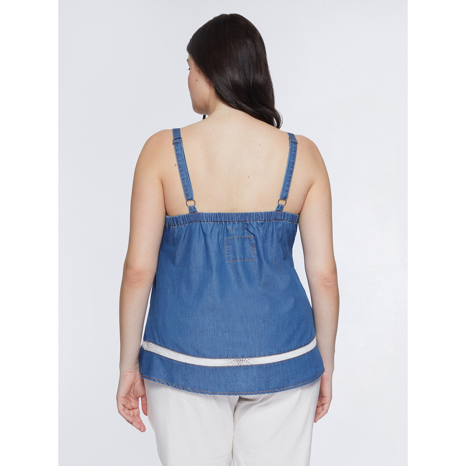 Fiorella Rubino - Top vaquero con bordes de encaje - Azul
