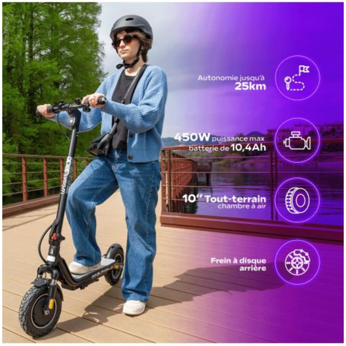 URBANGLIDE Ride 100 MAX2 – Trottinette Électrique Adulte 350W – 25 km/h – Autonomie 25 km – Roues 10" – Freins à Disque – Pliabl