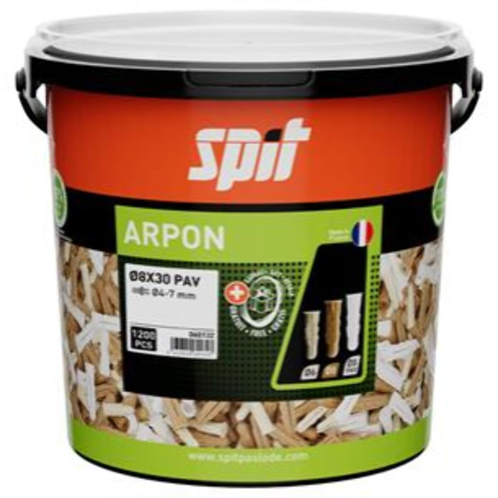 Cheville arpon en plastique universelle spéciale patte à vis - 8 x 30 - Seau de 1200 pièces - SPIT - 060132