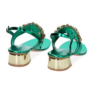 Sandali verdi in laminato con pietre, tacco 4 cm