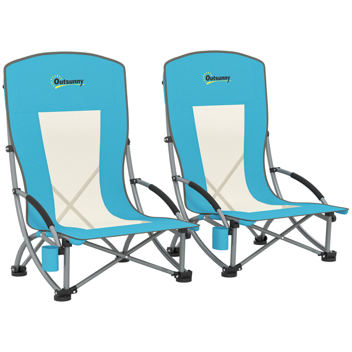 Lot de 2 chaises de plage pliantes - chaise de camping compacte légère poids net 2,7 Kg - métal polyester textilène bleu