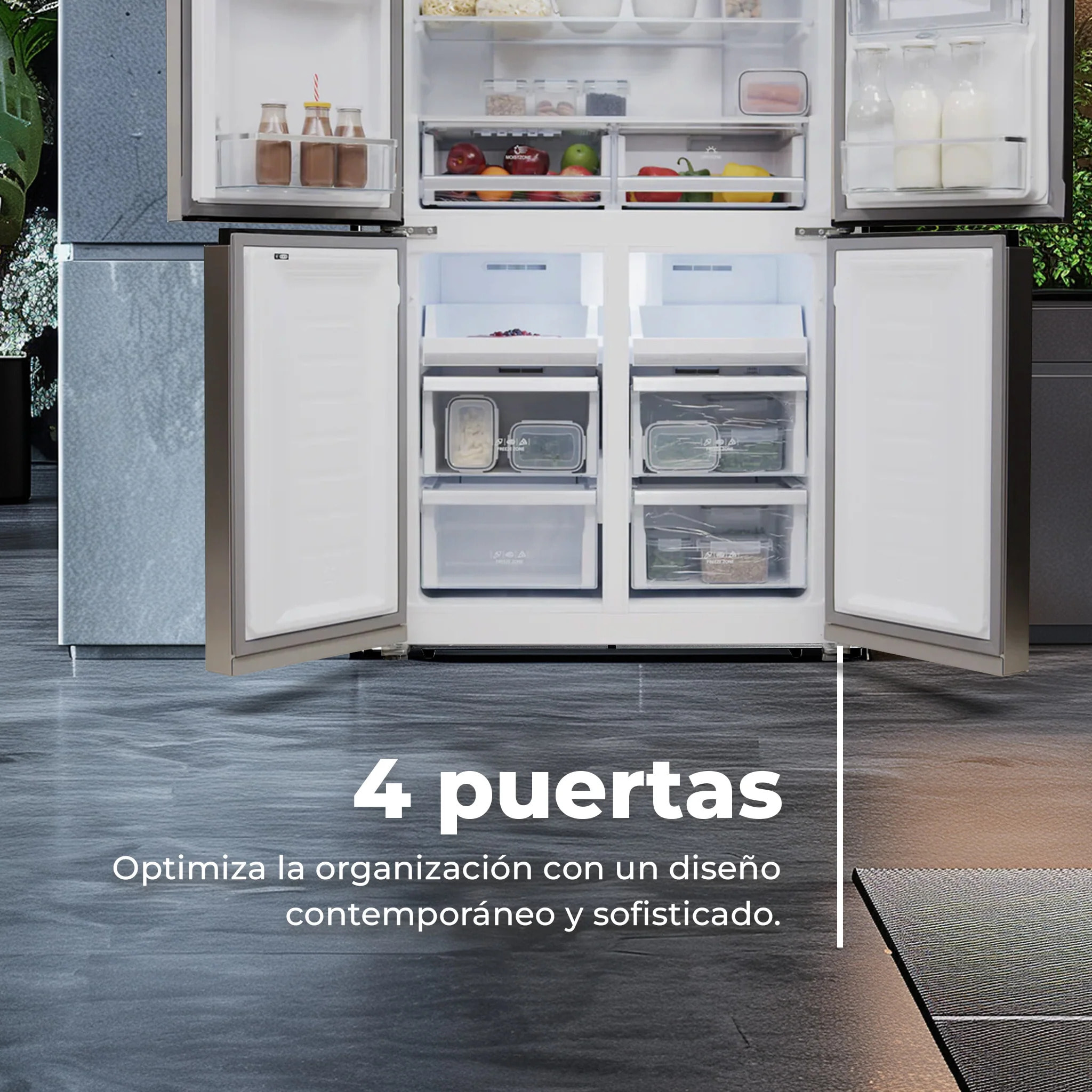 EVVO Frigorífico 4 puertas F100 Glass, Motor Inverter, Total No Frost, 321l + 169l