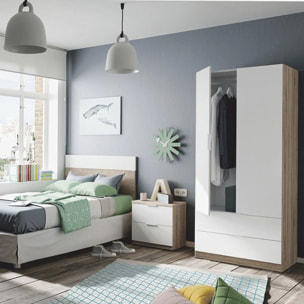 Armario de 2 puertas y 2 cajones en blanco artik y roble canadian 81,5x180 cm Low Cost Blanco Artik (Blanco Mate) - Roble Canadian