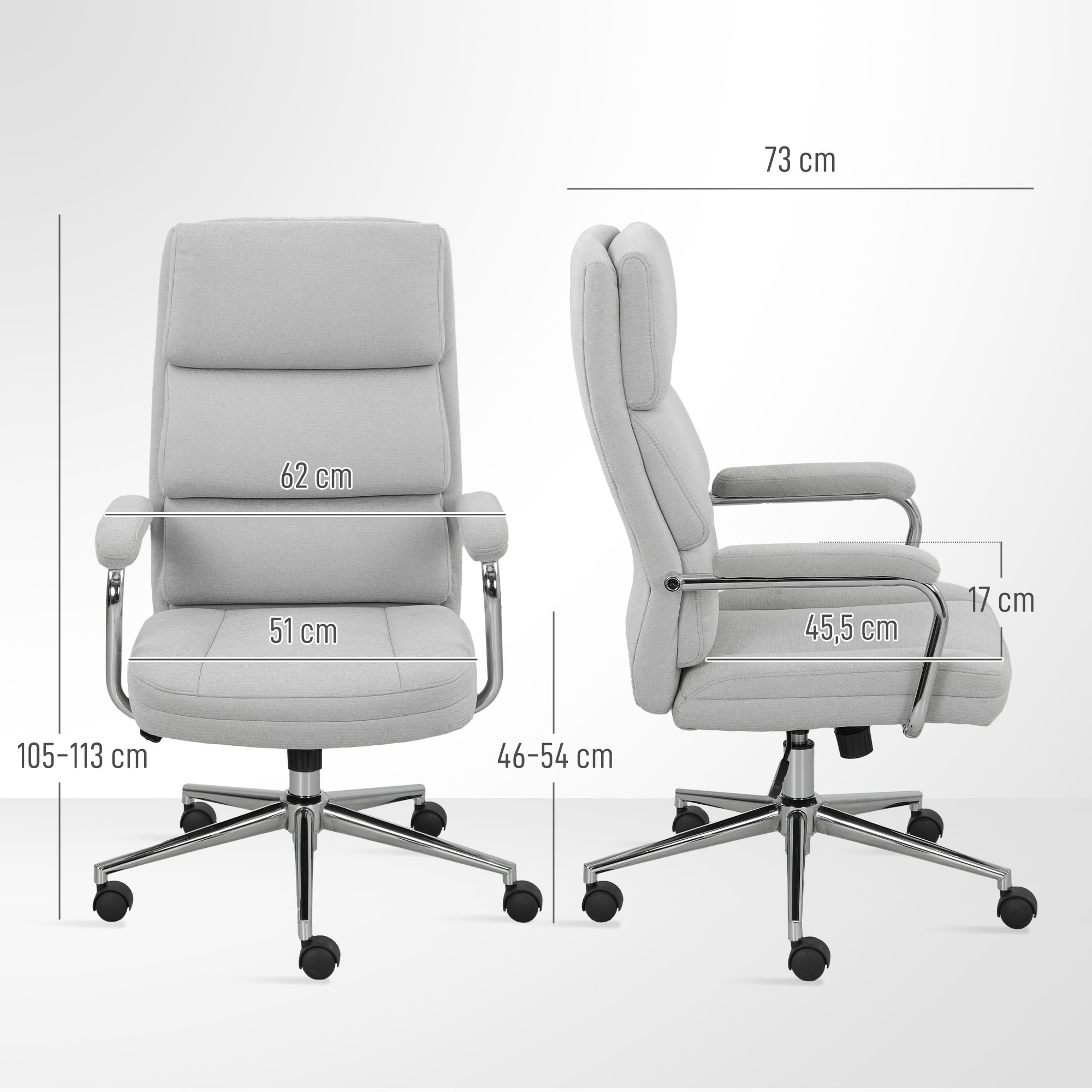 Fauteuil de bureau manager design accoudoirs rembourrés acier chromé tissu toucher lin gris clair