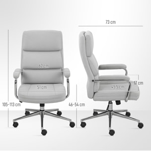 Fauteuil de bureau manager design accoudoirs rembourrés acier chromé tissu toucher lin gris clair
