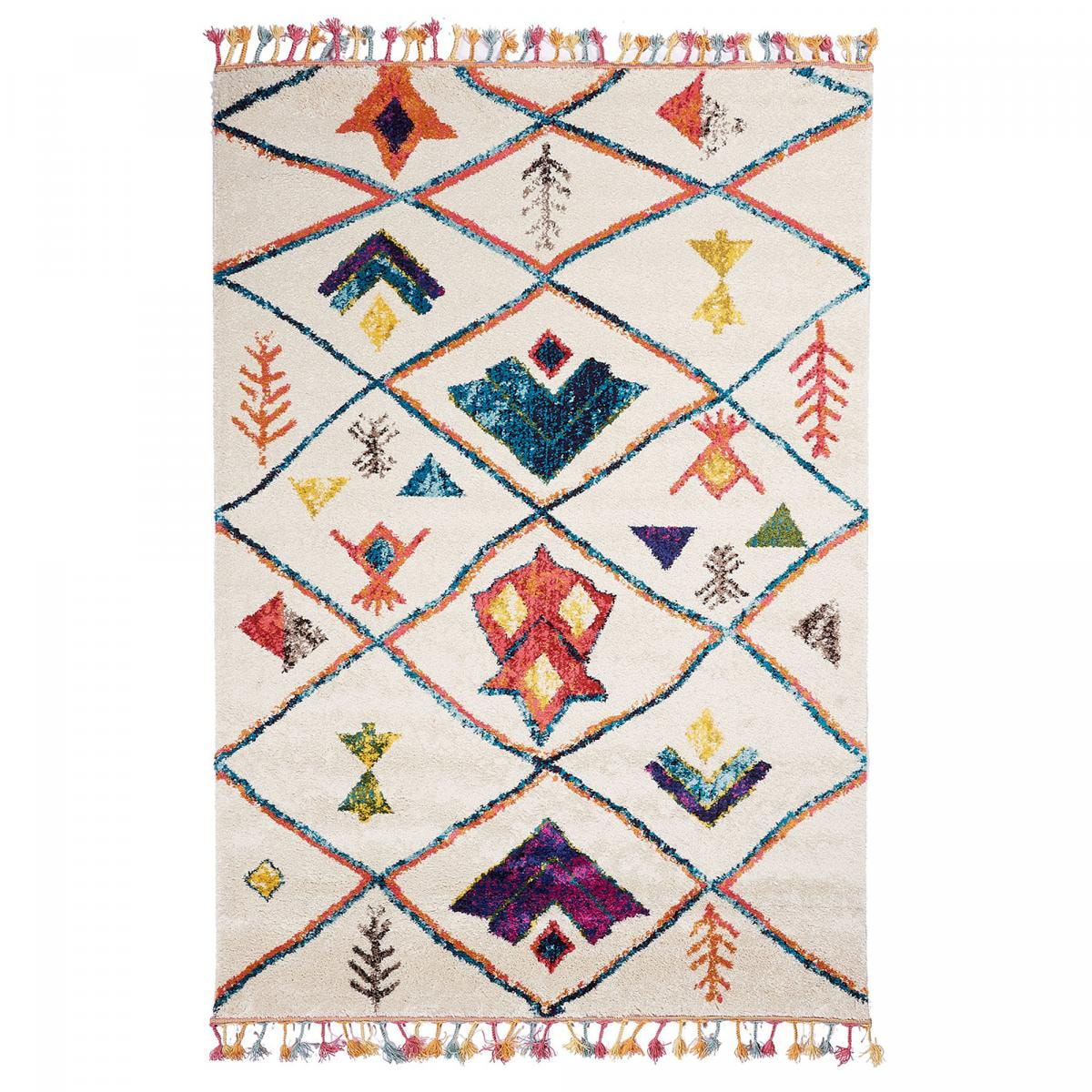 Tapis Mevo crème et multicolore motif traditionnel berbère