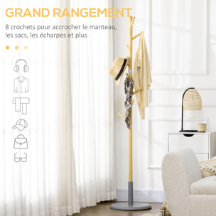 Porte-manteau design scandinave branches 8 patères Ø 37,8 x 175,6H cm piètement métal gris bois bambou verni