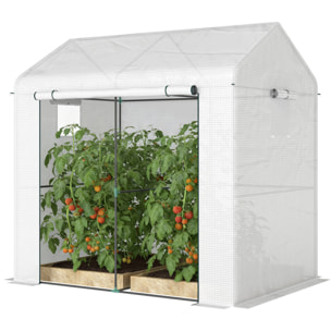 Serre de jardin 2,8 m² porte zippée 2 fenêtres acier PE blanc