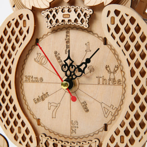 Maqueta de Madera 3D, diseño de Reloj con forma de Búho. 46 piezas.