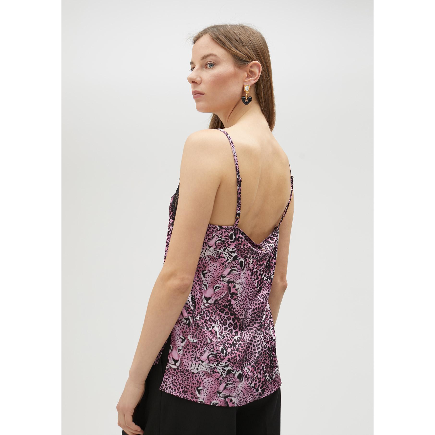 Top stile lingerie stampa animalier rosa