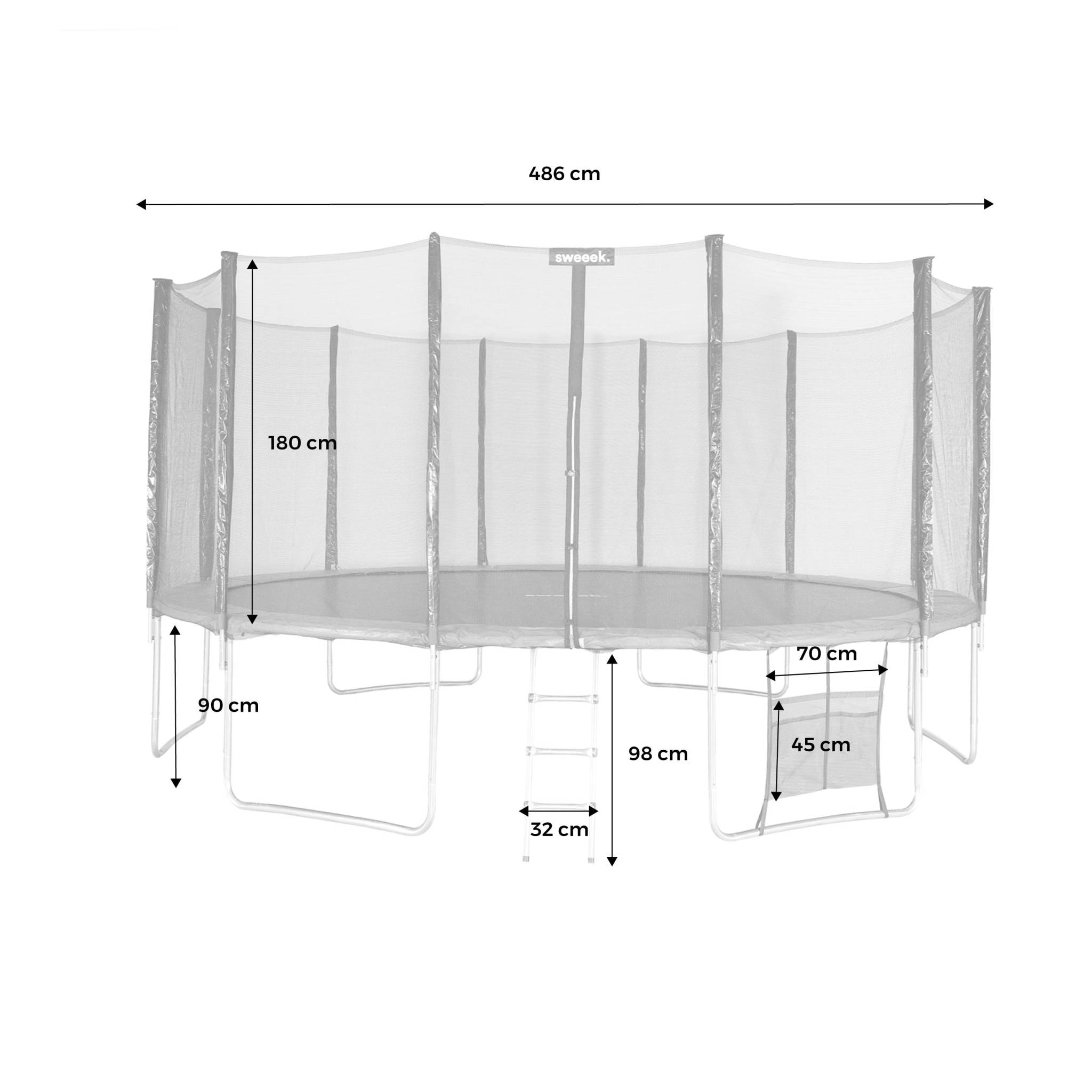 Trampoline 490cm gris avec filet de protection. échelle. bâche. filet pour chaussures. kit d'ancrage