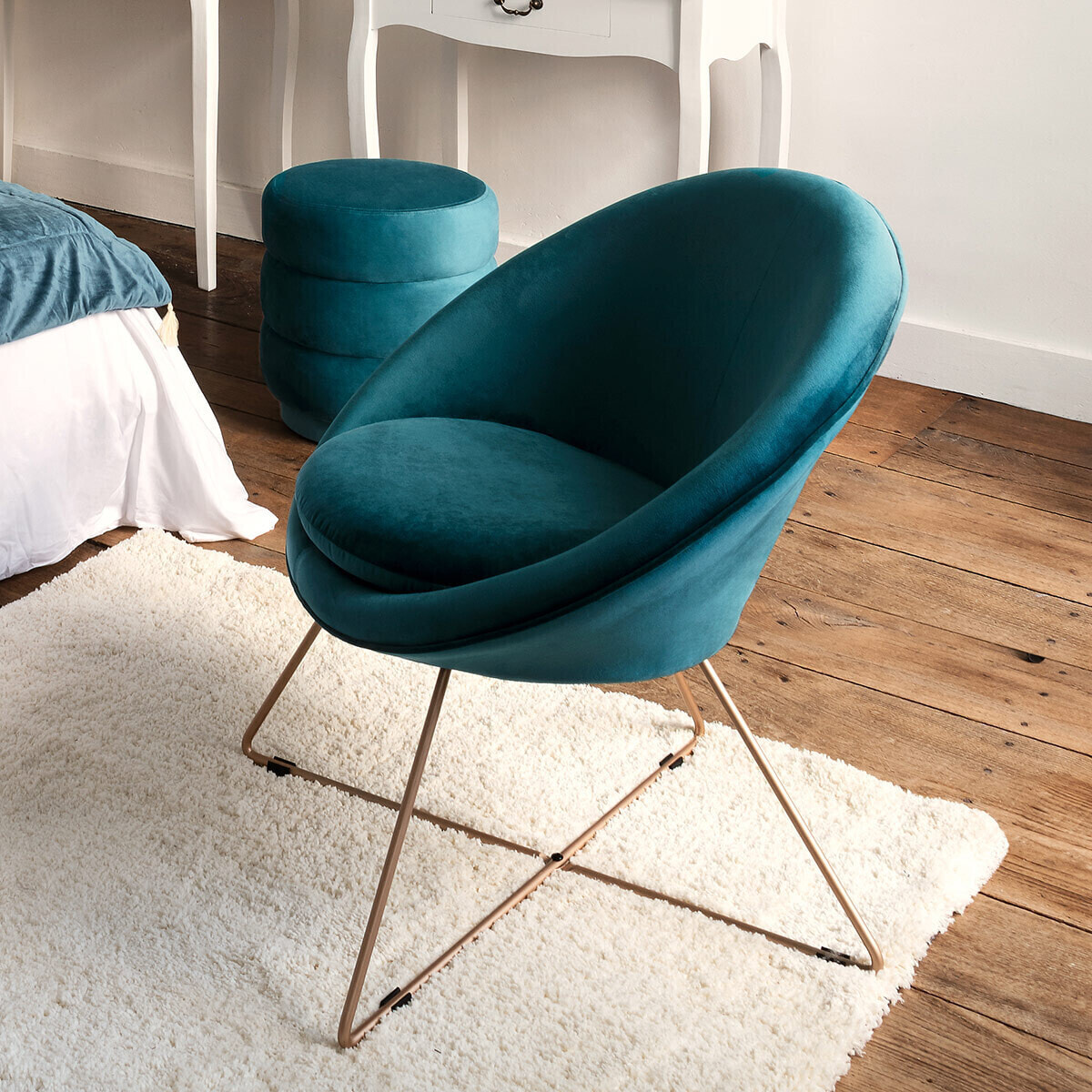 Fauteuil "Evan" bleu canard en velours