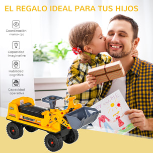 Camion Correpasillos Tractor sin Pedales para Niños de 2-3 Años con Pala Excavadora Espacio de Almacenaje Oculto y Bocina 70x26x37 cm Amarillo