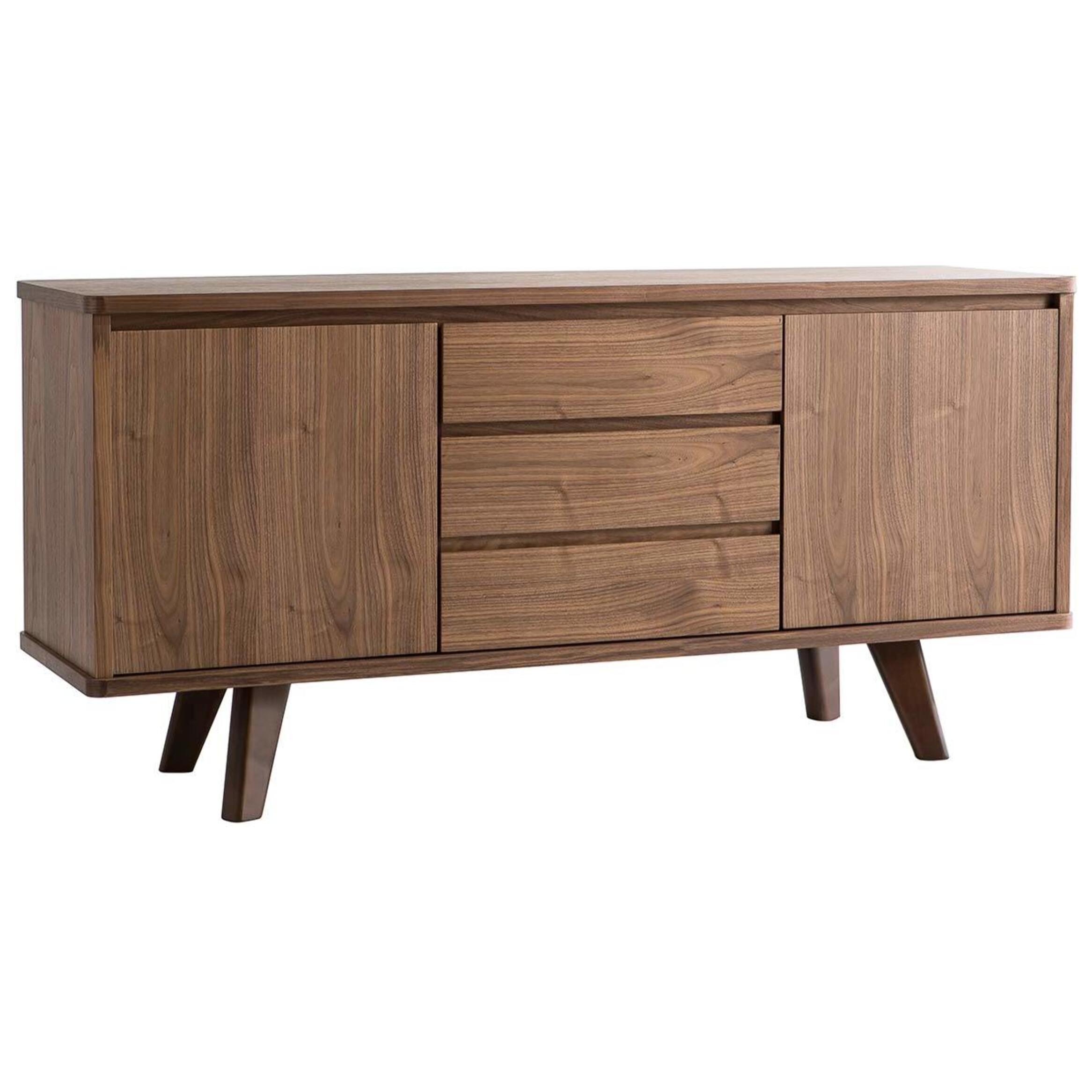 Buffet vintage en bois foncé noyer 2 portes 3 tiroirs L160 cm FIFTIES