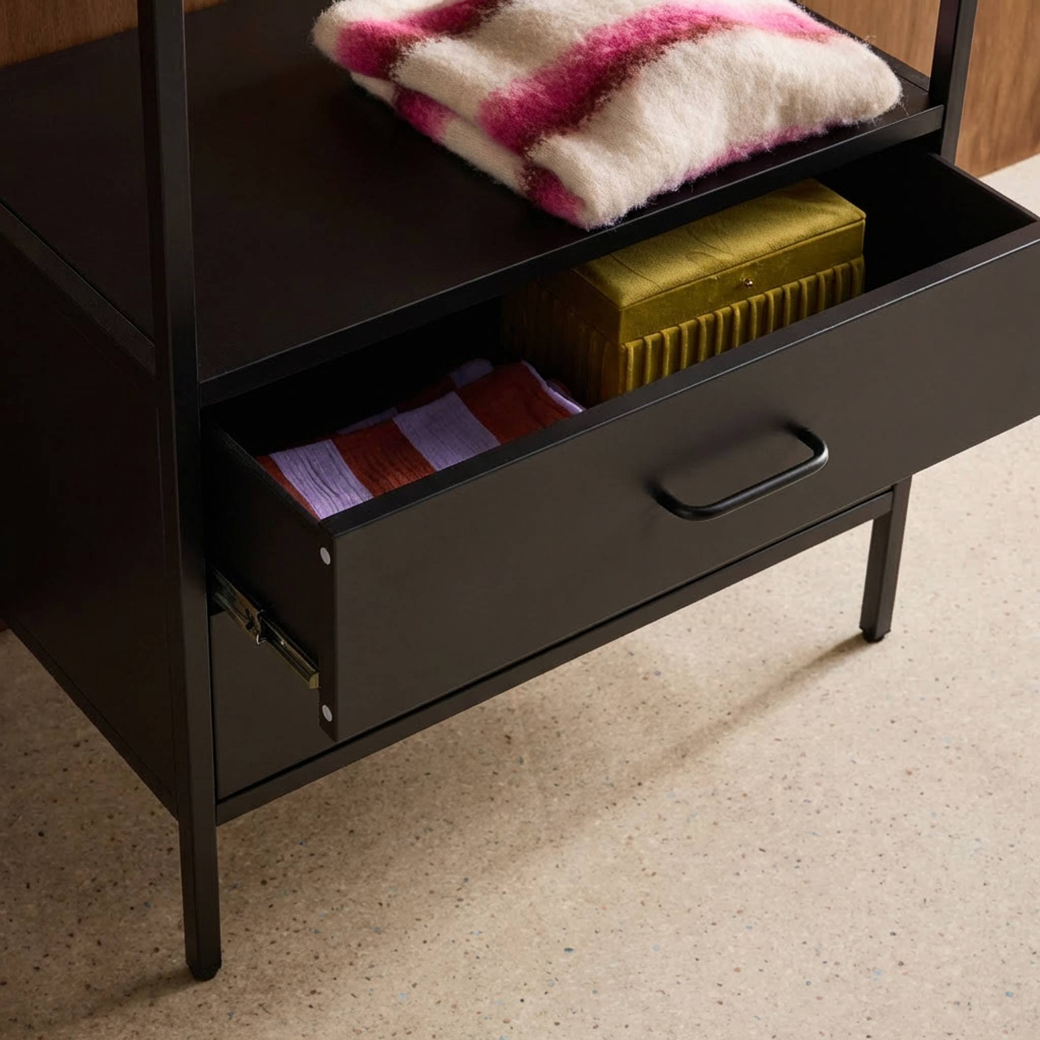 Meuble d'entrée, porte manteau métal avec penderie et 2 tiroirs IDAHO