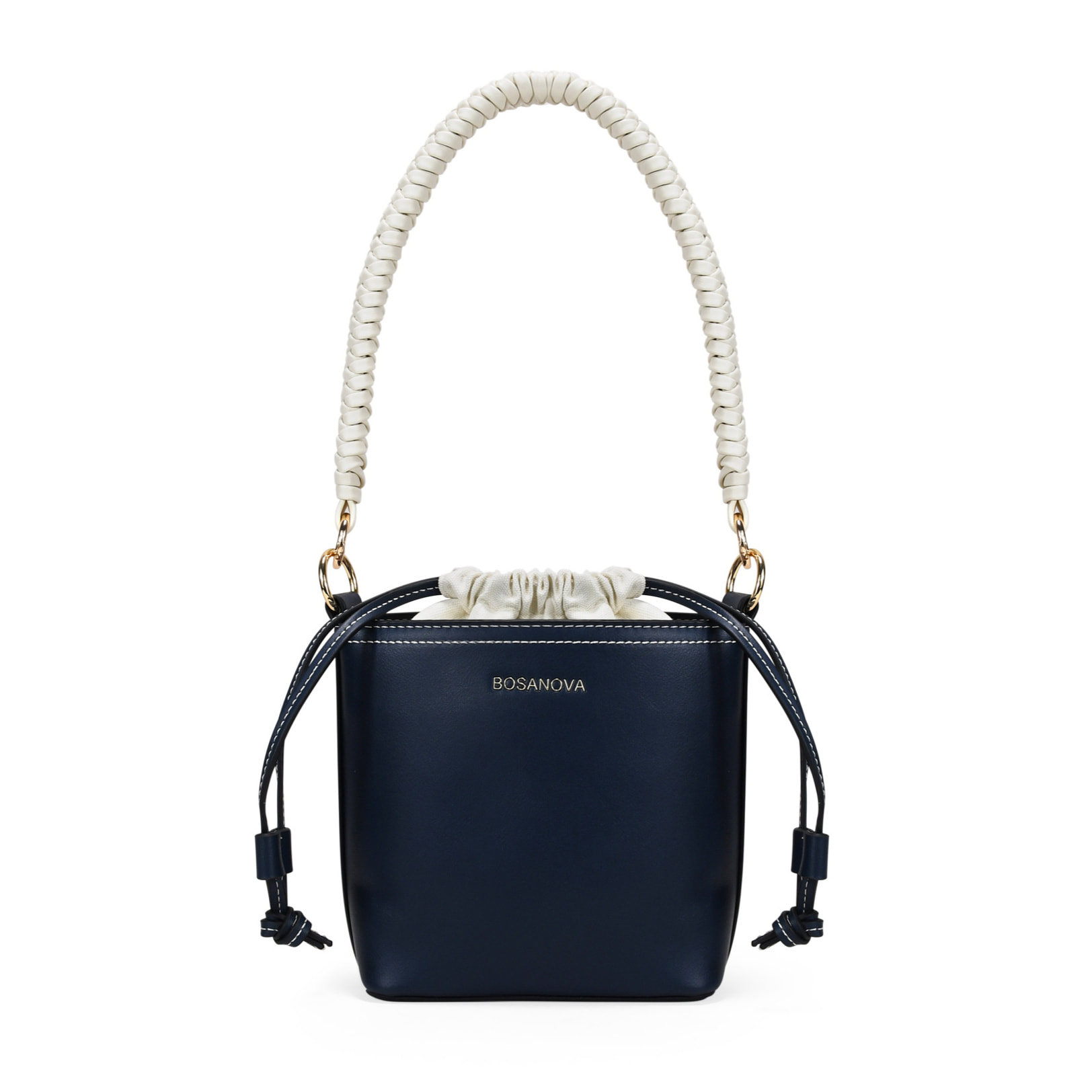 Bolso cubo azul con asa trenzada