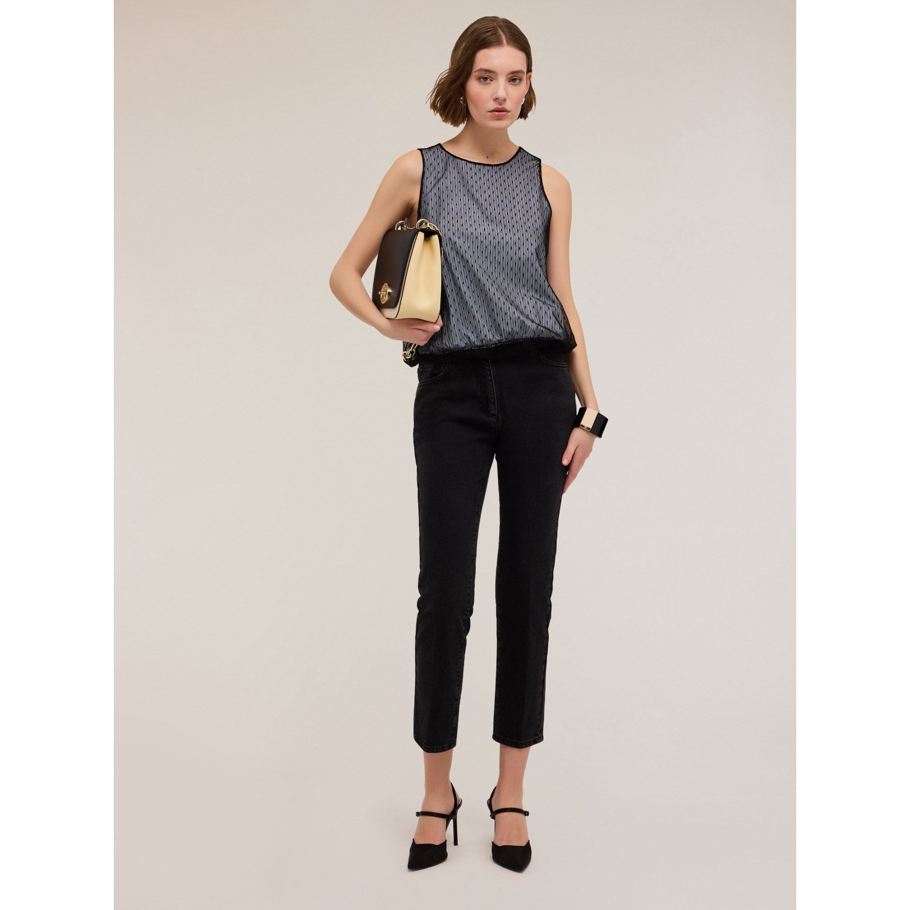 Motivi - Top de popelina a rayas y tul plumeti - Light - blue