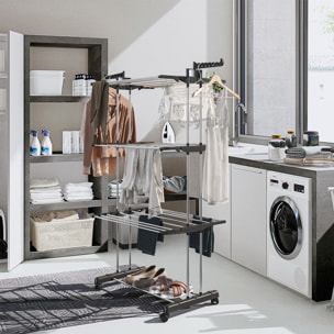 Stendibiancheria A Rotelle Stendino A Torre Verticale In Acciaio E ABS 4 Piani Pieghevole Salvaspazio Con Ali Richiudibile Biancheria Interno Nero