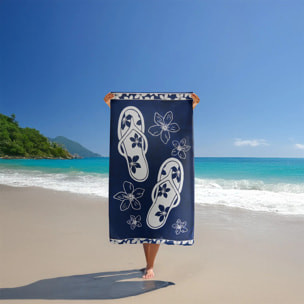 Serviette de plage éponge velours Jacquard Bleu 100x175 470g/m² - Patong