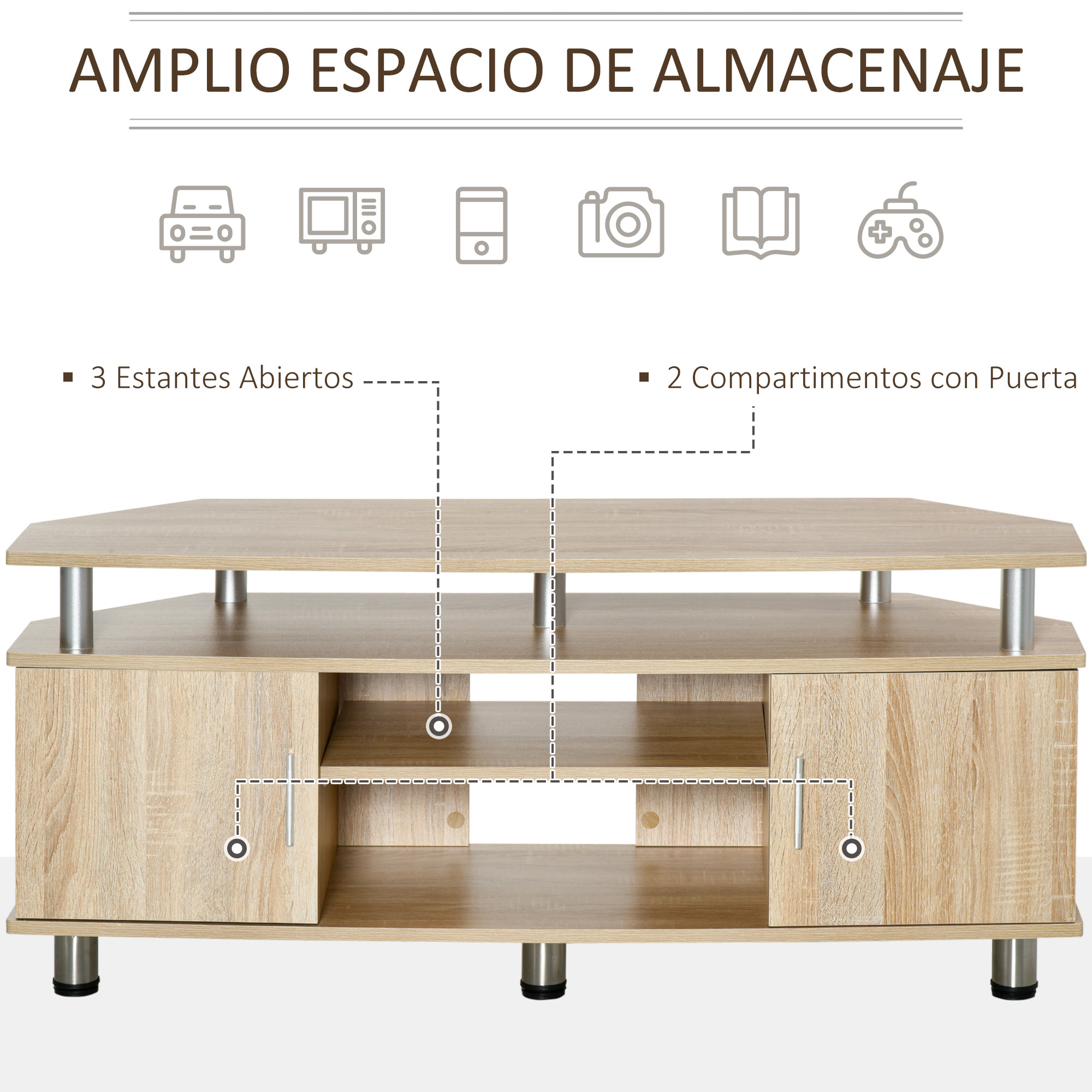 Soporte de TV con Estantes Puertas de 120x39,5x52cm Roble