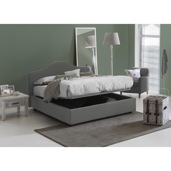 Letto matrimoniale Mirta, Letto contenitore con rivestimento in tessuto, 100% Made in Italy, Apertura frontale, con materasso Cm 160x200 incluso, Grigio