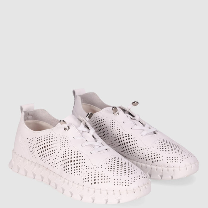 Zapatos de Piel - Blanco - Tacón: Bajo