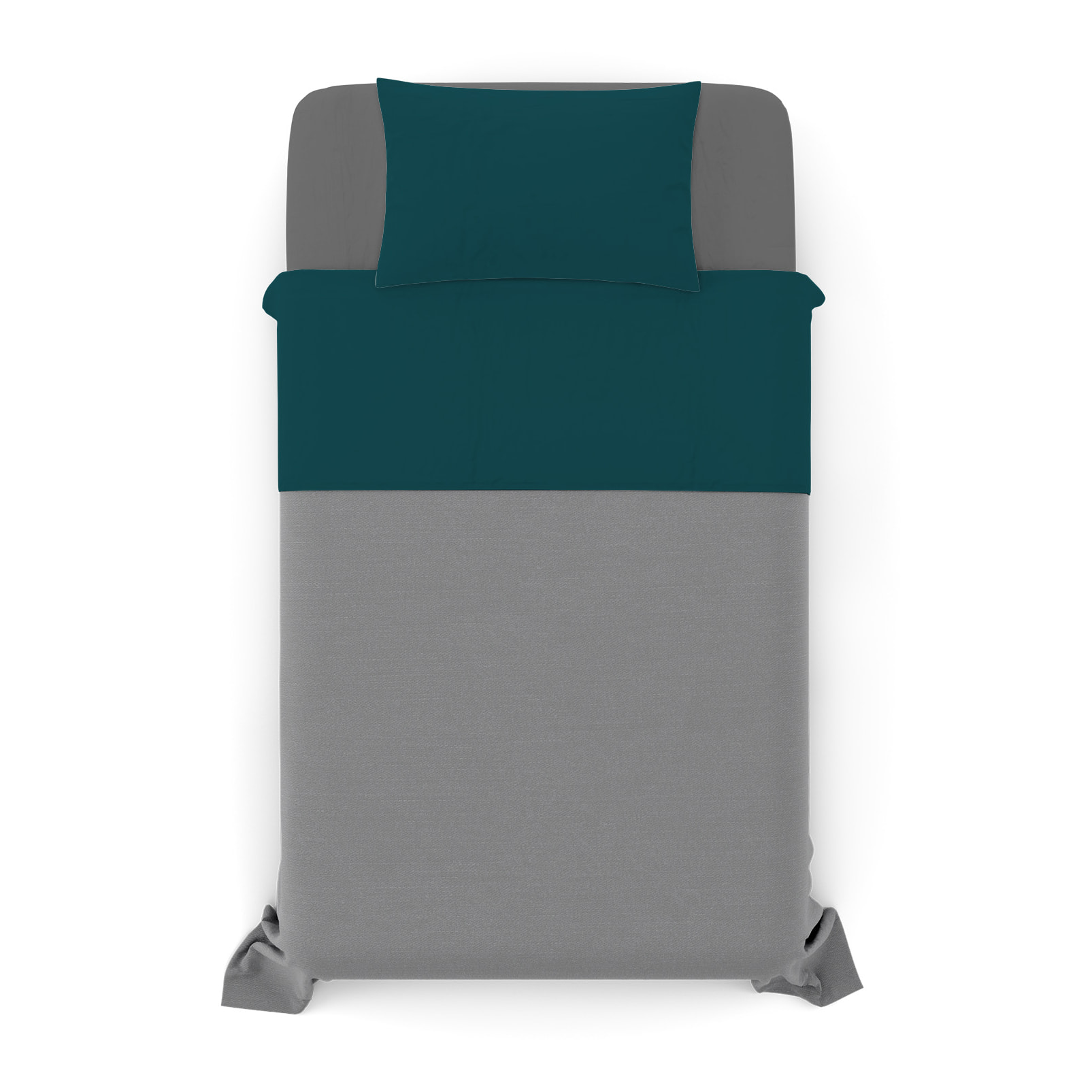 COMPLETO LETTO NATURAL COLOUR MADE IN ITALY COTONE-VERDE PETROLIO/FUMO PIAZZA E MEZZA